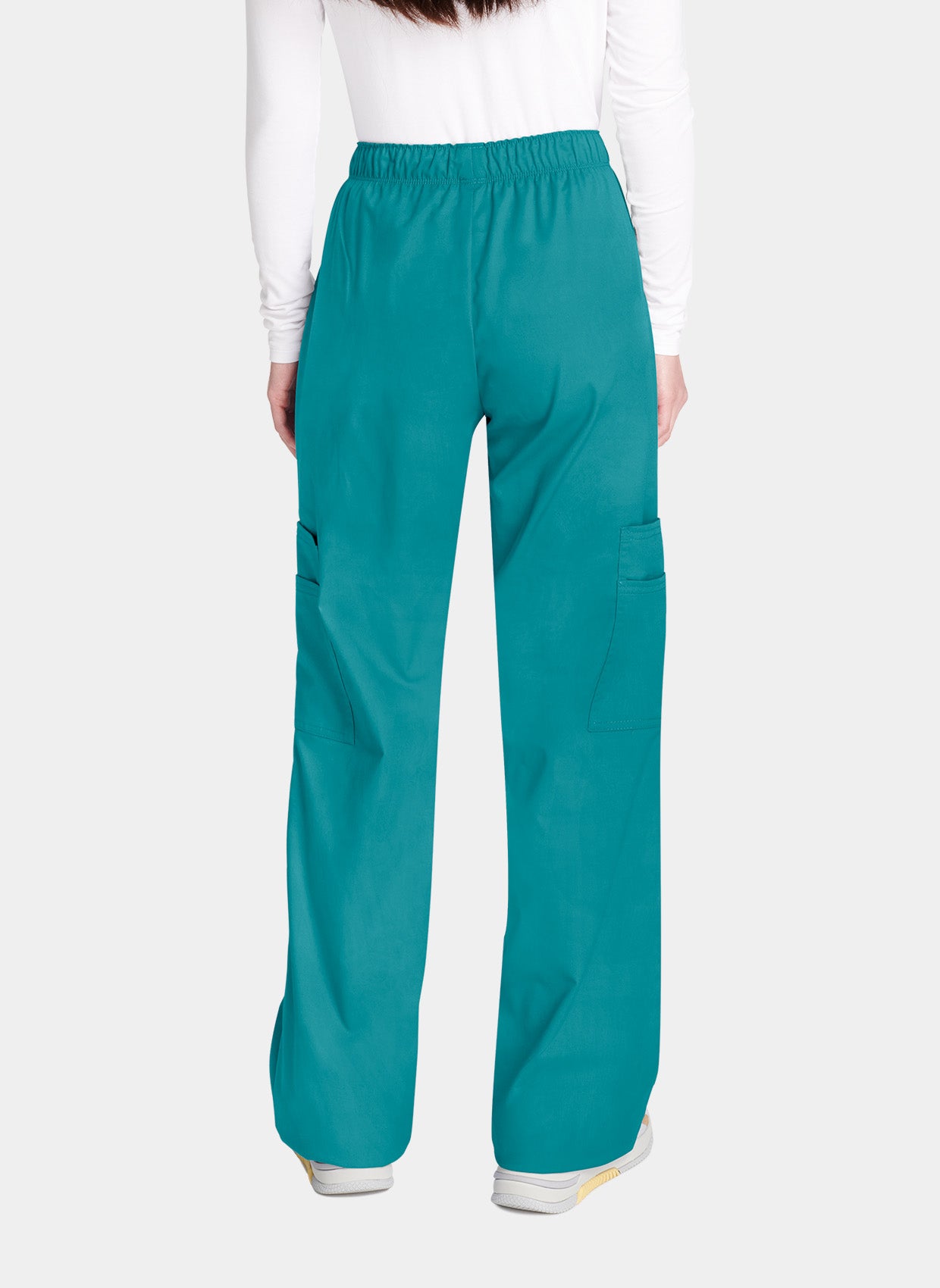 Cherokee Core Stretch Mid Rise Pull-On Cargo Scrub Trousers WWE4005-Teal-Back