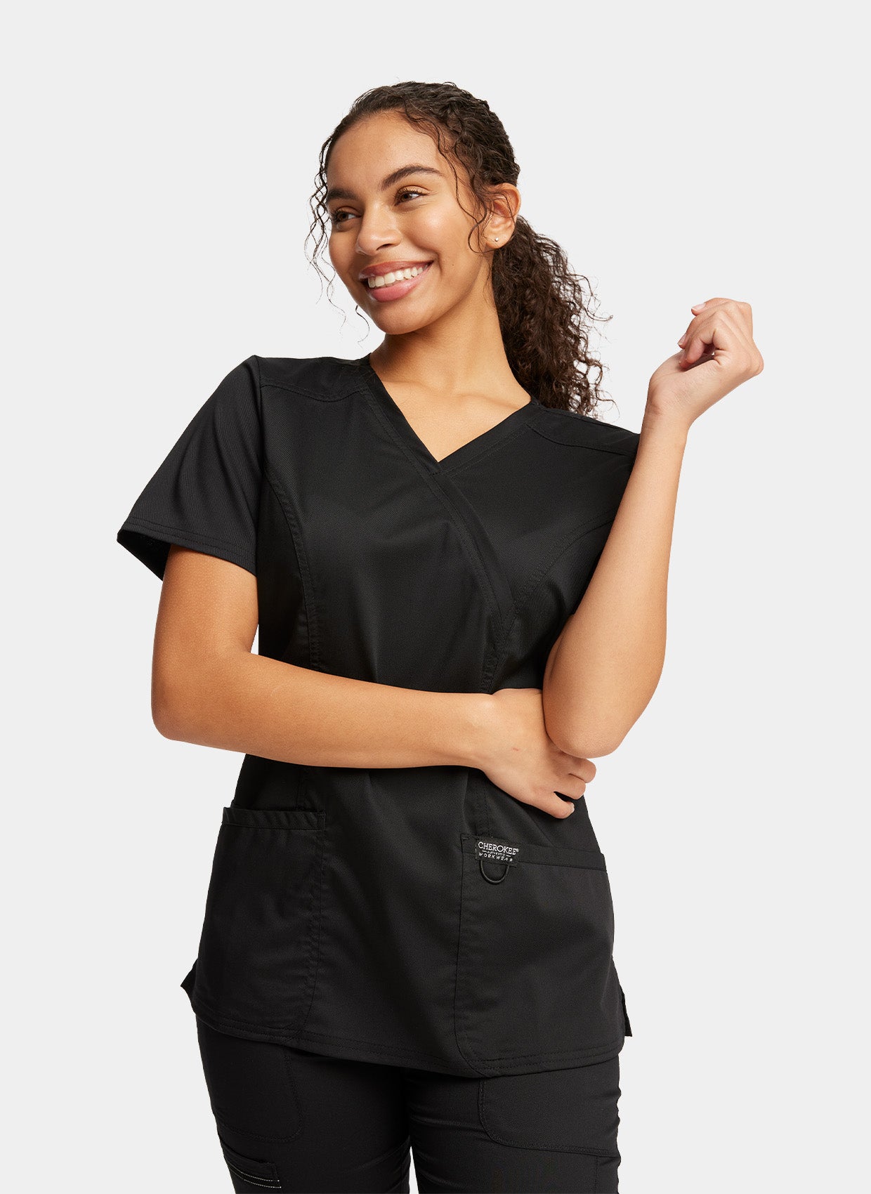 Cherokee WW Revolution Mock Wrap Scrub Top WWE610-Black