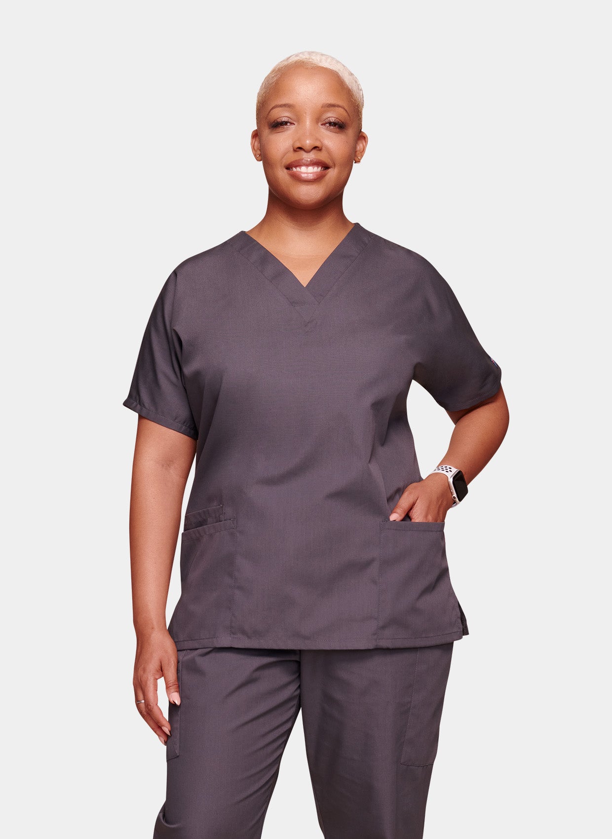 cherokee-unisex-scrub-top-pewter