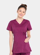 Cherokee Maternity Mock Wrap Scrub Top - Wine