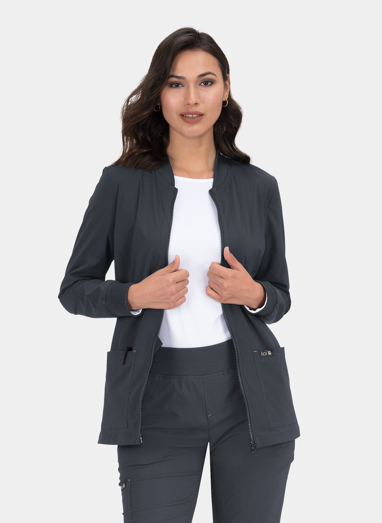 Koi Basics Andrea Scrub Jacket - Charcoal