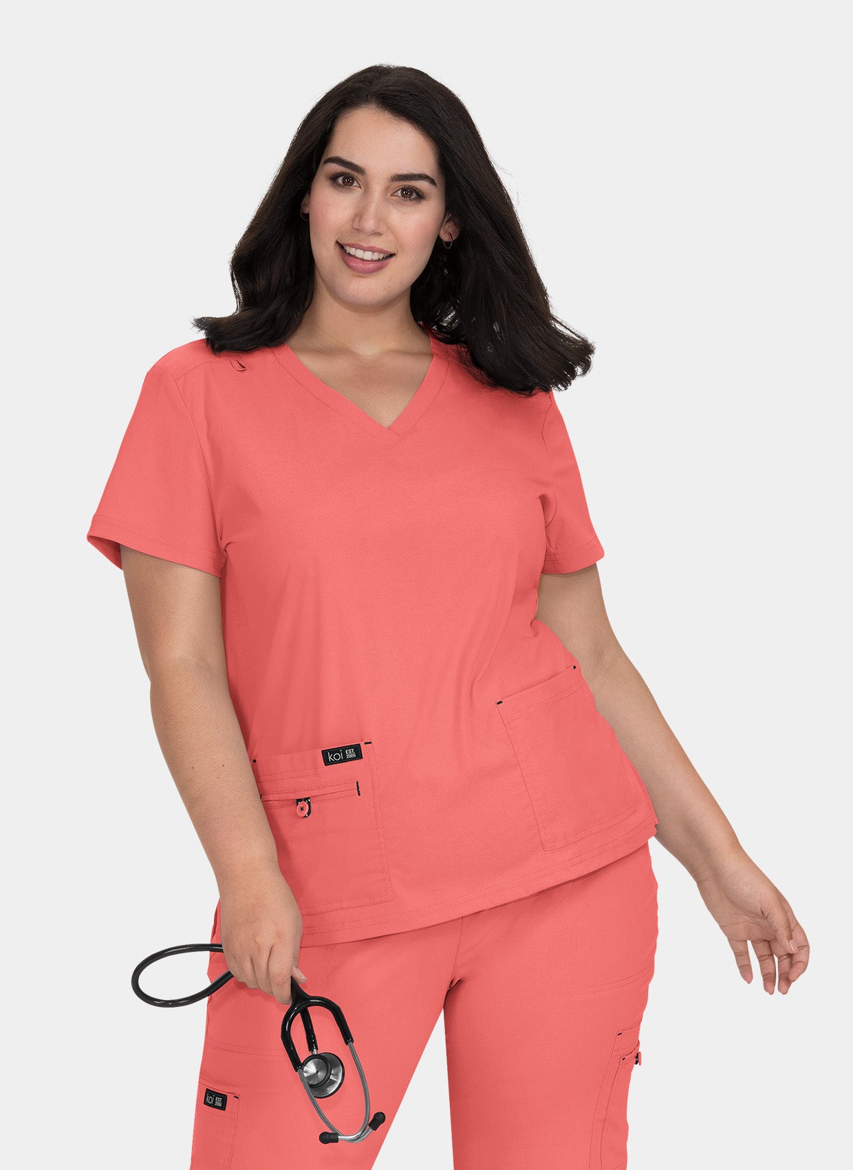 Koi Basics Becca Scrub Top - Coral