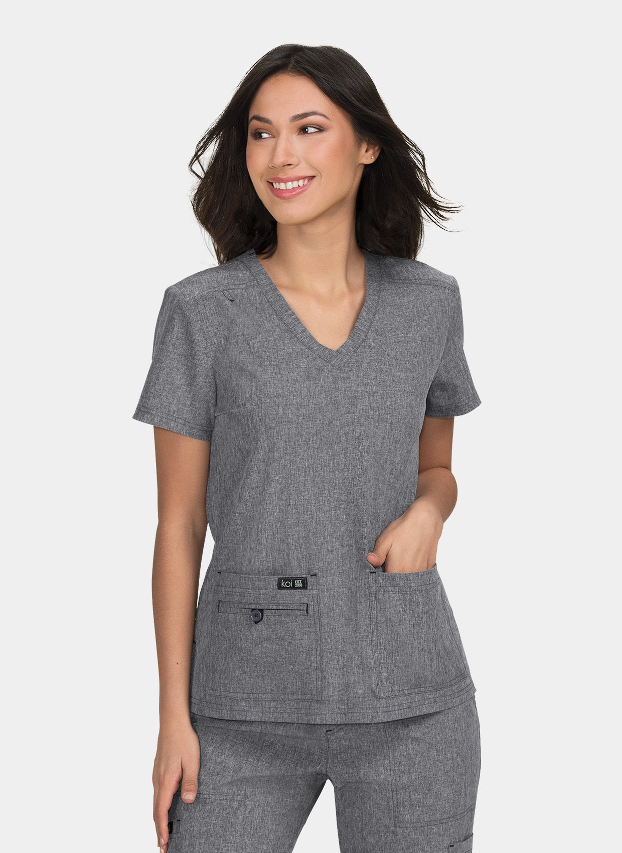 Koi Basics Becca Scrub Top - Heather Grey