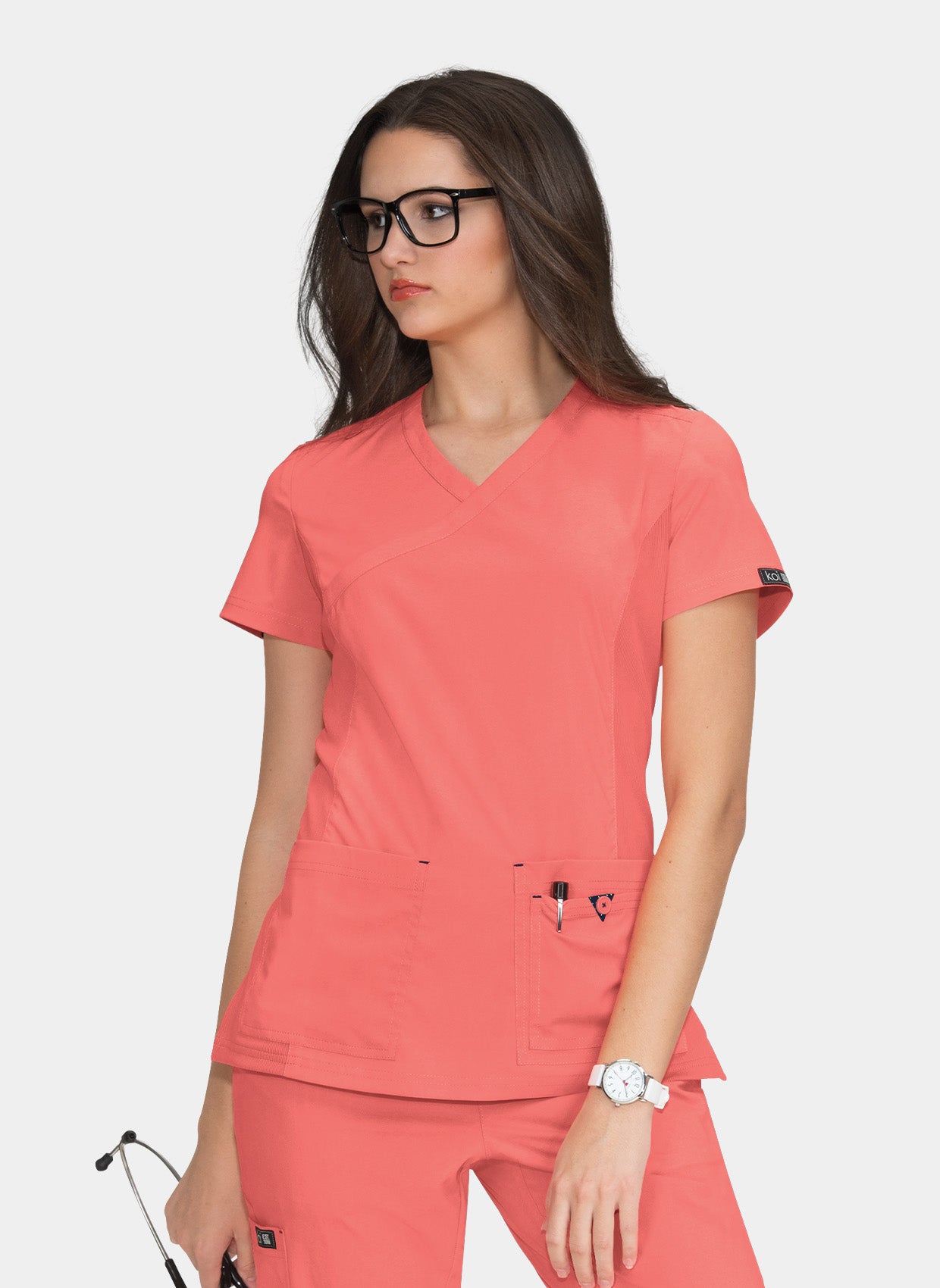 Koi Basics Katie Scrub Top - Coral