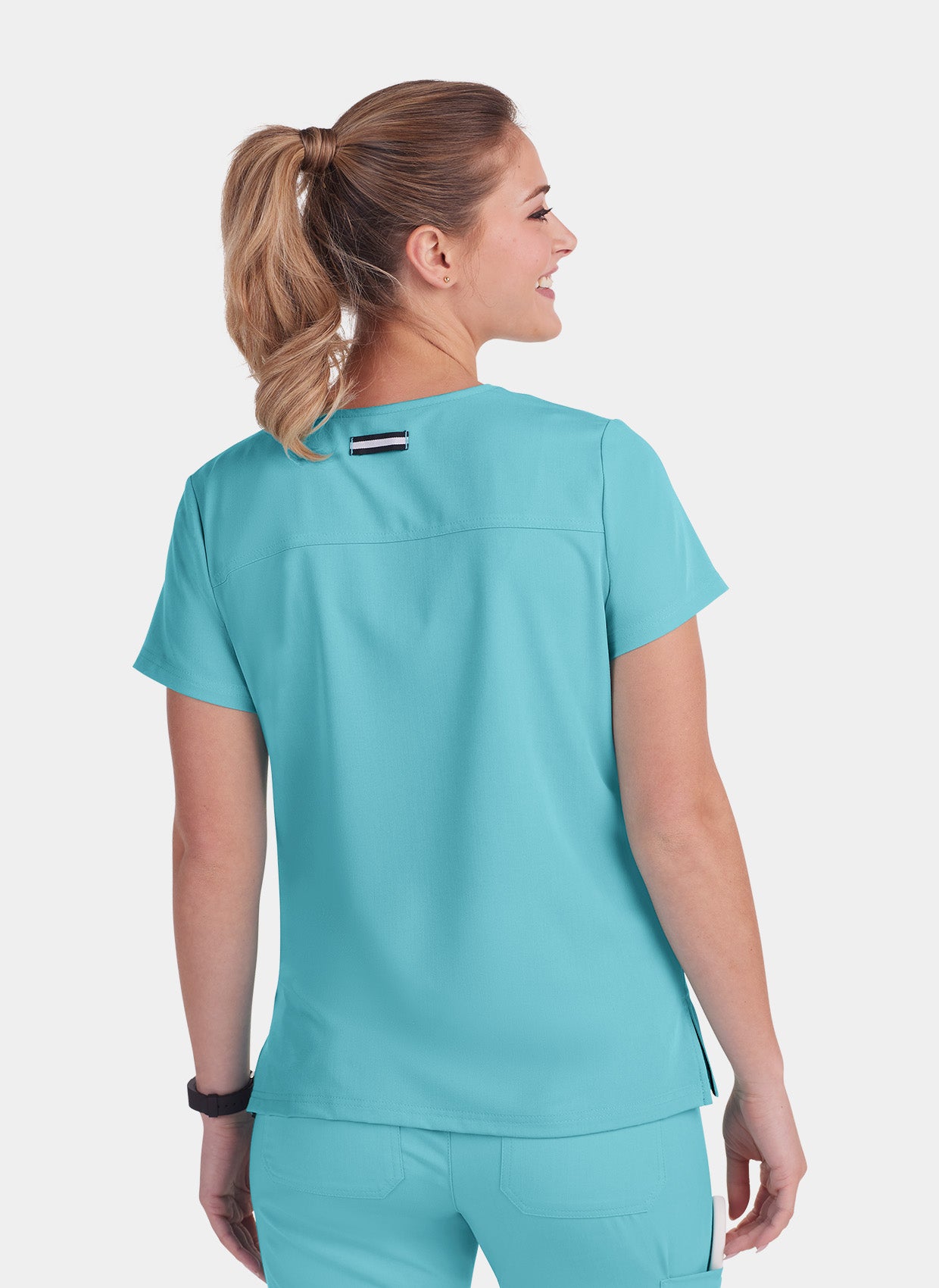 Koi Next Gen Hustle And Heart Scrub Top- Sea glass- Back